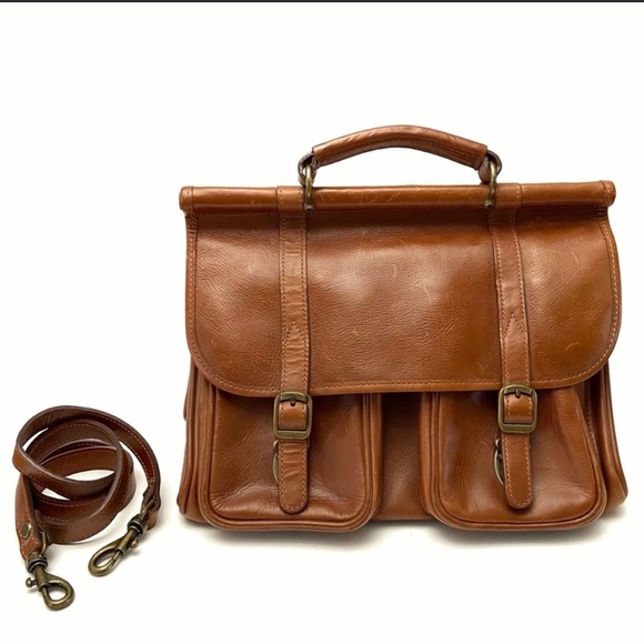 Wilsons Leather Handbags - Leather Double Buckle Flap Messenger Satchel Bag